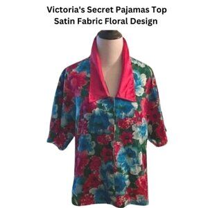 Victoria's Secret Pajamas Top Satin Floral Lapel Collar Women's Medium